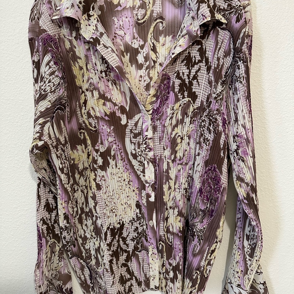 Apt. 9 Purple and Cream Long Sleeve Button Down Shirt